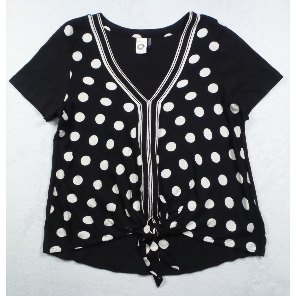 Akemi + Kin Shirt Womens Size Medium Black Sherburne Polka Dot Tie Top